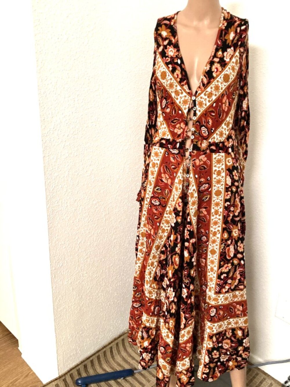 R. Vivimos Women's M/L Maxi Dress Button Down Boho Long Dress